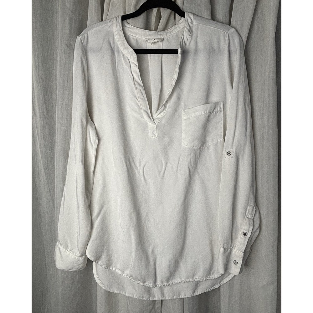 Lou & Grey White Button Down Shirt Womens Large Bishop Collar Classic Beach EUC